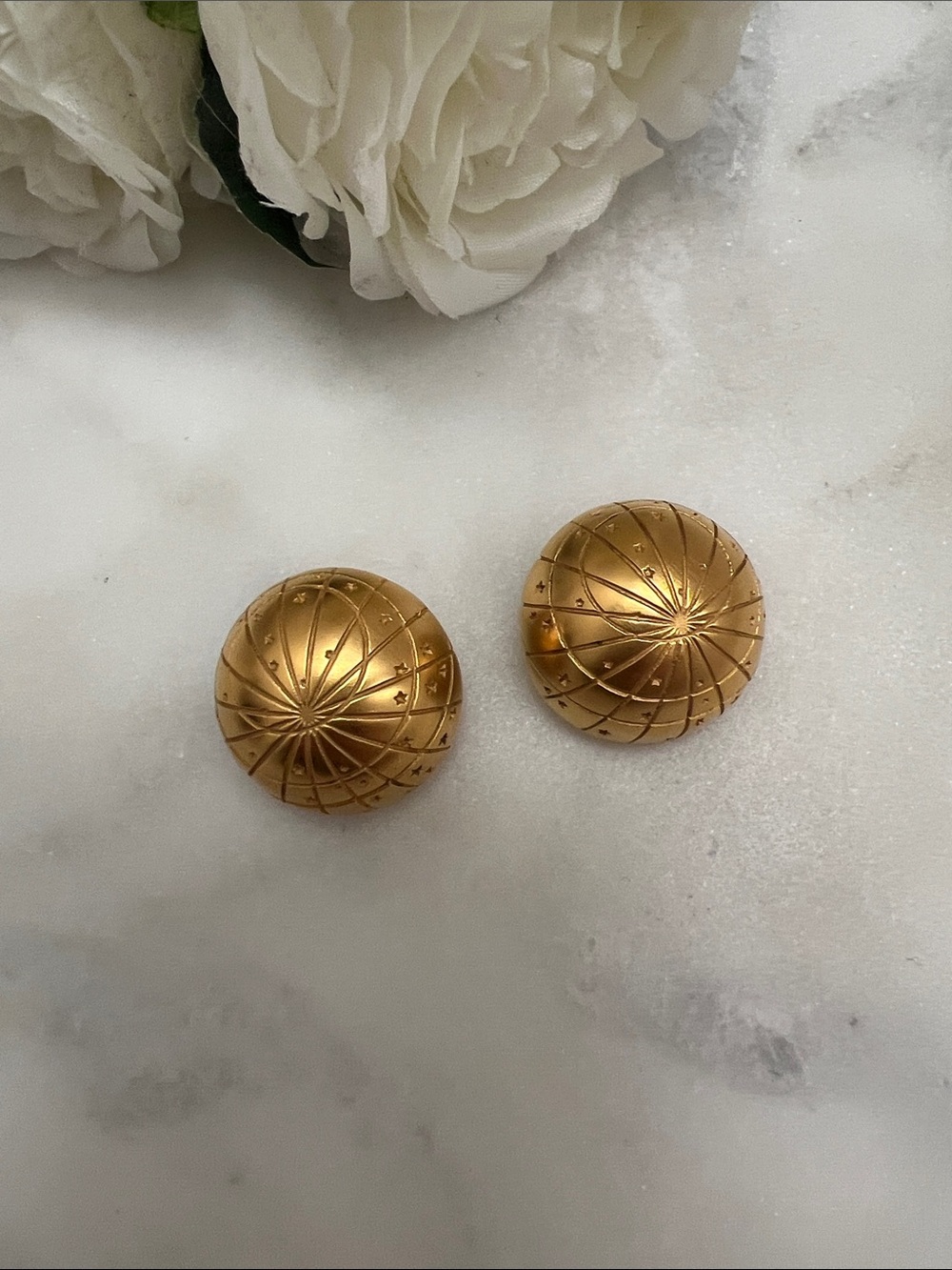 Hermes Gold Dome Starburst Clip Earrings